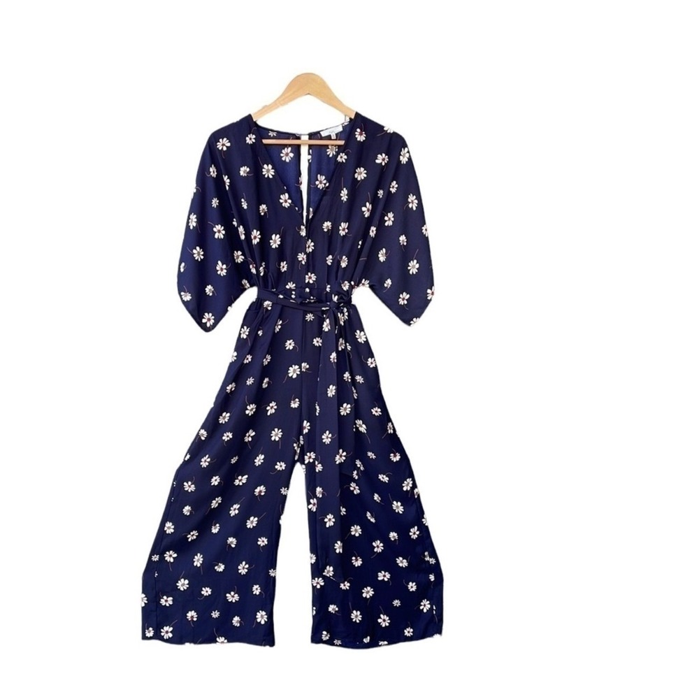 APL Jumpsuit Wide Leg Navy Blue Daisy Floral Kimono Sleeve Boho New Size Medium